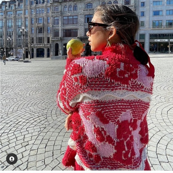 Zara Jacquard Sweater Red Pink Medium - Picture 3 of 8